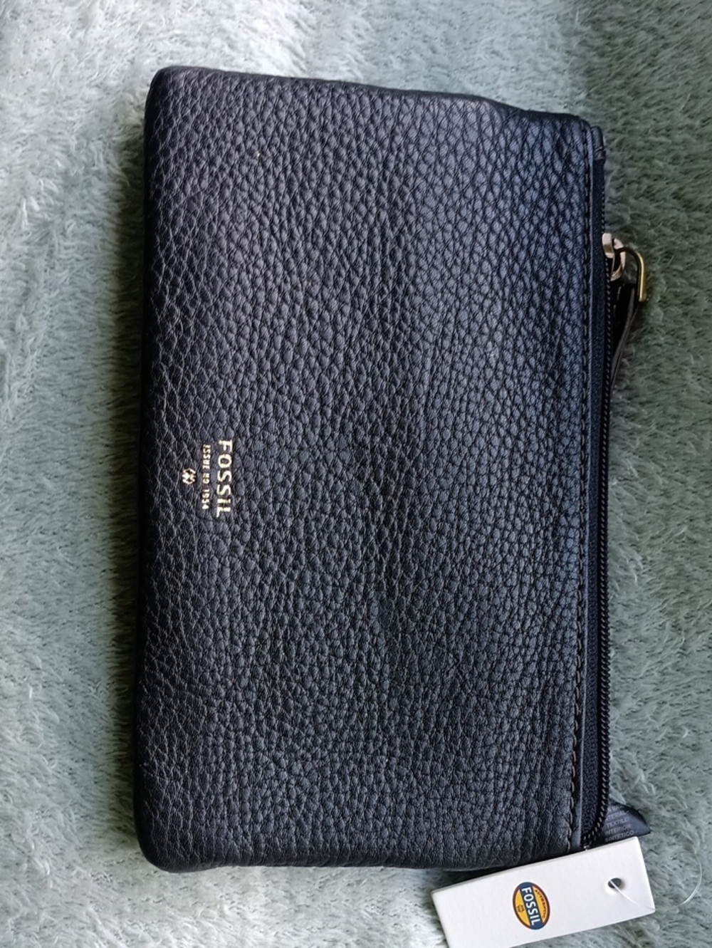 Fossil Black Pebbled Leather Toiletry Pouch with Gold Hardware